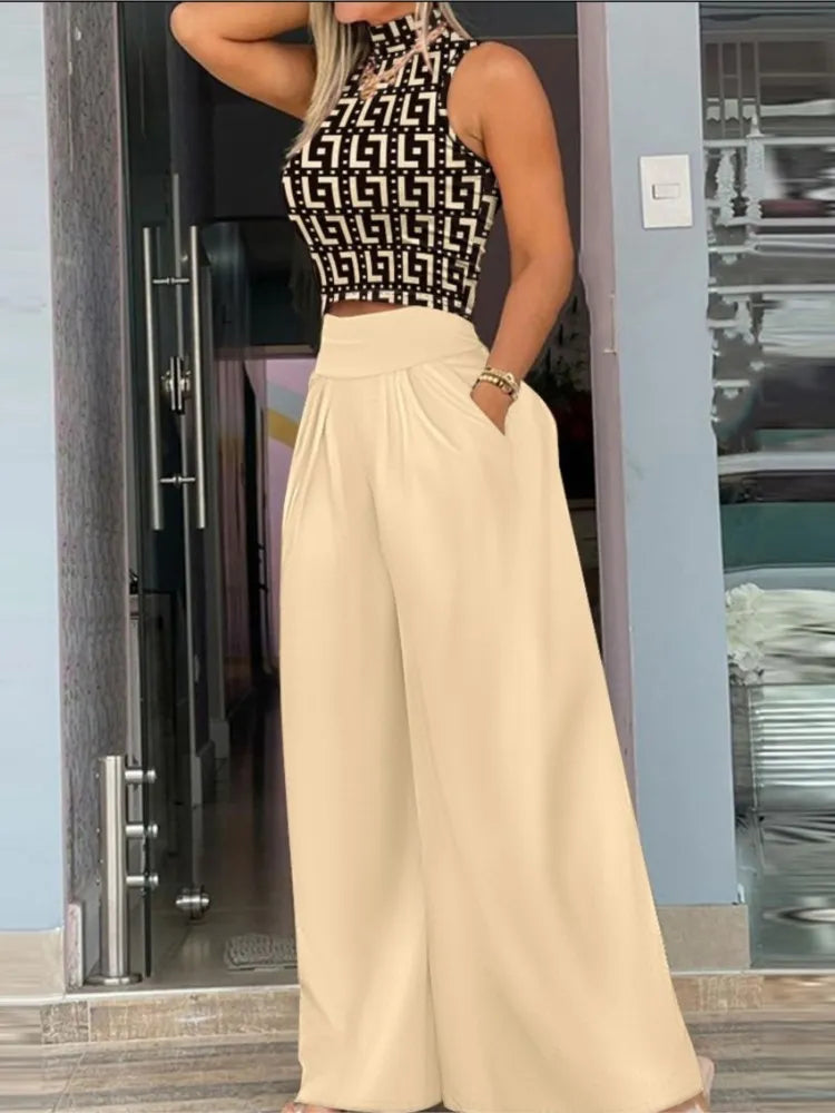 Sleeveless top and high waist trousers two piece set - view 1