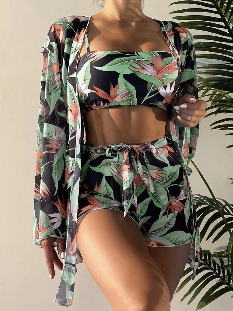 High Waisted Bikini Set with Long-Sleeve Cover-Up - Fashioinista