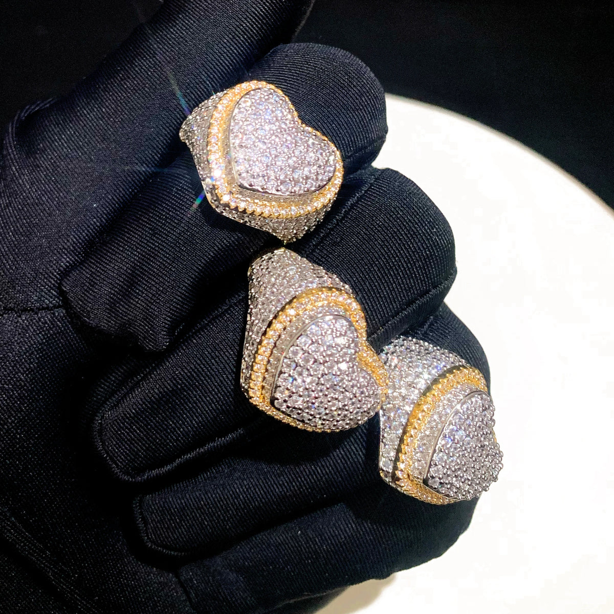 Gold plated heart cubic zirconia eternity band ring - view 3