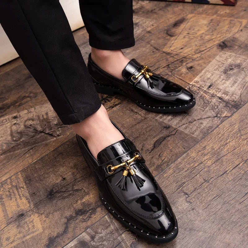 Men's patent leather tassel loafers moccasin shoes - view 5