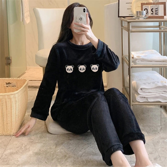 Flannel Pajama Set Women - flannel pajama set in black - view 2
