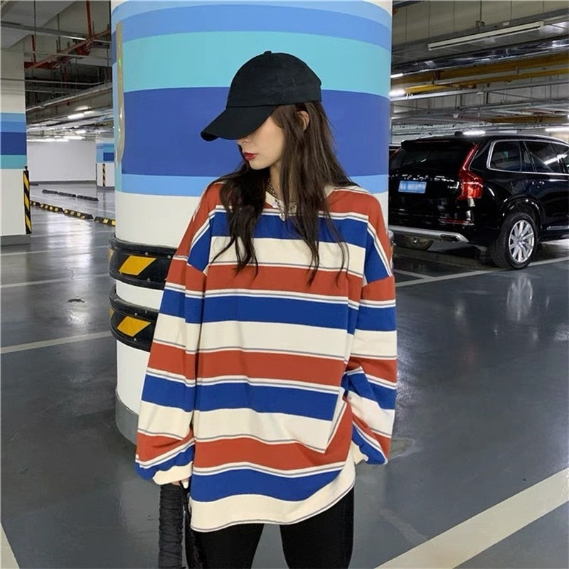 Autumn Striped Oversized Hoodies - Fashioinista