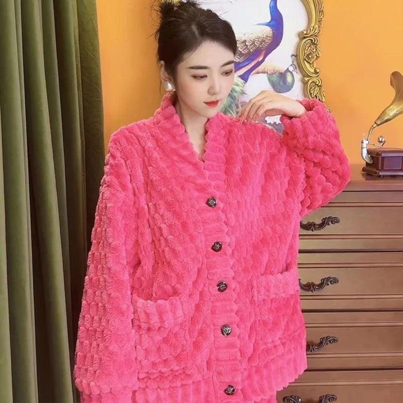 Coral Velvet Pajama Set - fleece pajama set in rose