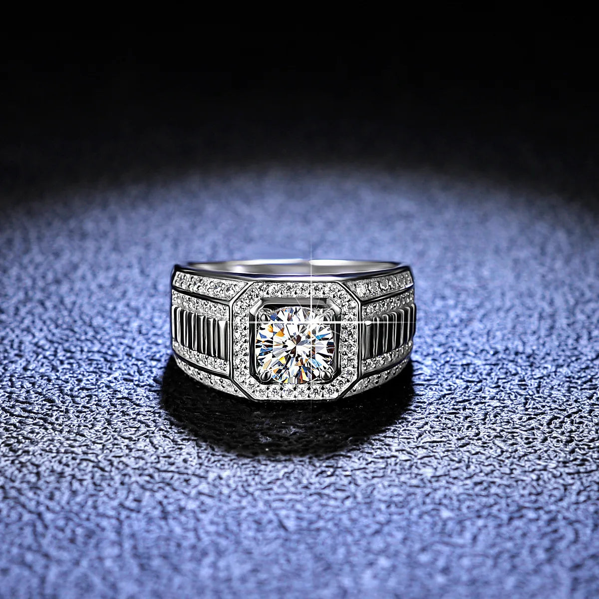 Men's 18K white gold moissanite wedding ring - view 1