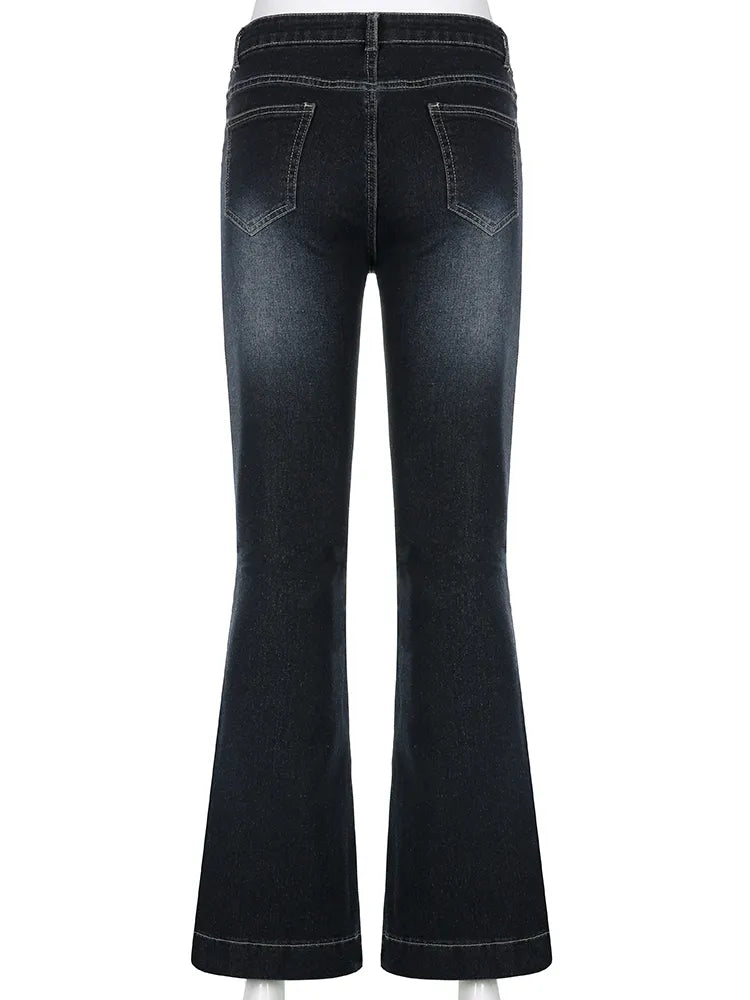 Rapcopter y2k Flare Jeans Vintage Low Waisted Cute Trousers Aesthetic Streetwear Casual Cargo Pants Women Korean Distressed Jean - Fashioinista