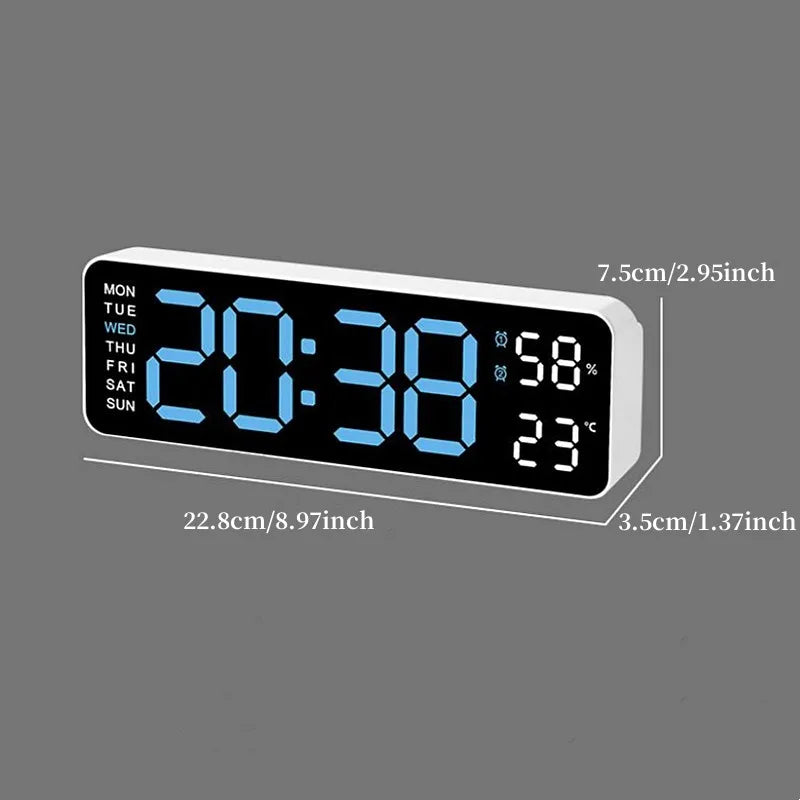 9 inch digital LED wall clock showing time temperature and humidity - view 6