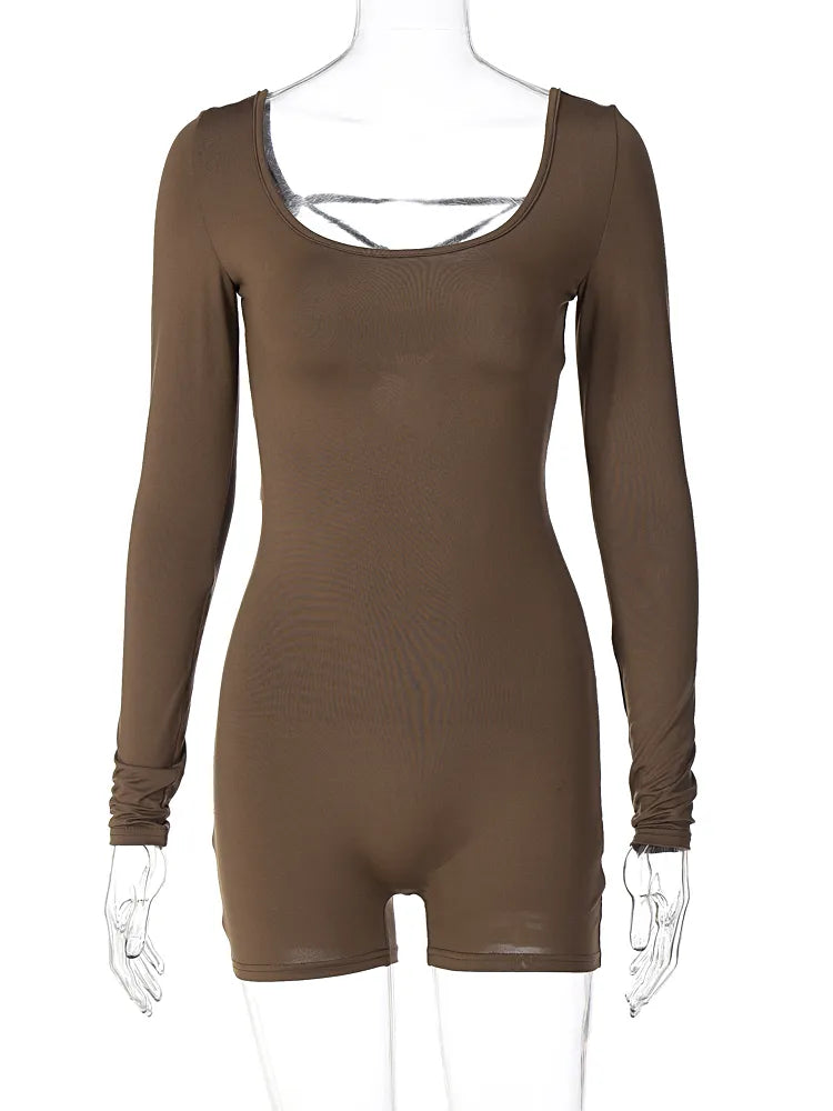 Backless lace up long sleeve playsuit - view 6