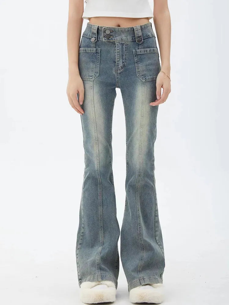 High waist blue bell bottom flare jeans - view 2