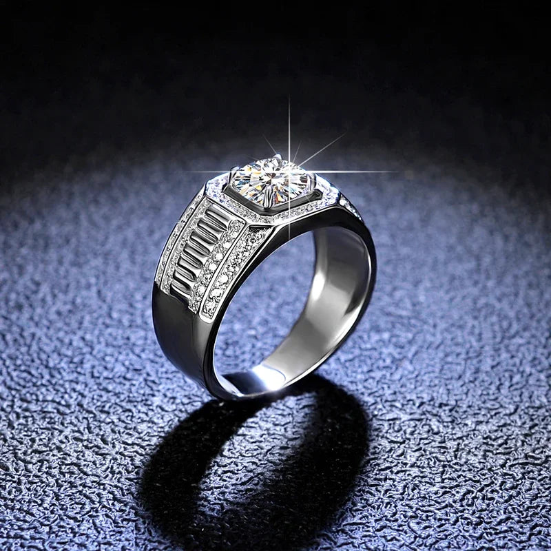 Men's 18K white gold moissanite wedding ring - view 3