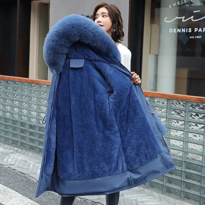Winter Jacket 2023 New Women Parka Clothes Long Coat Wool Liner Hooded Jacket Fur Collar Thick Warm Snow Wear Padded Parka - Fashioinista