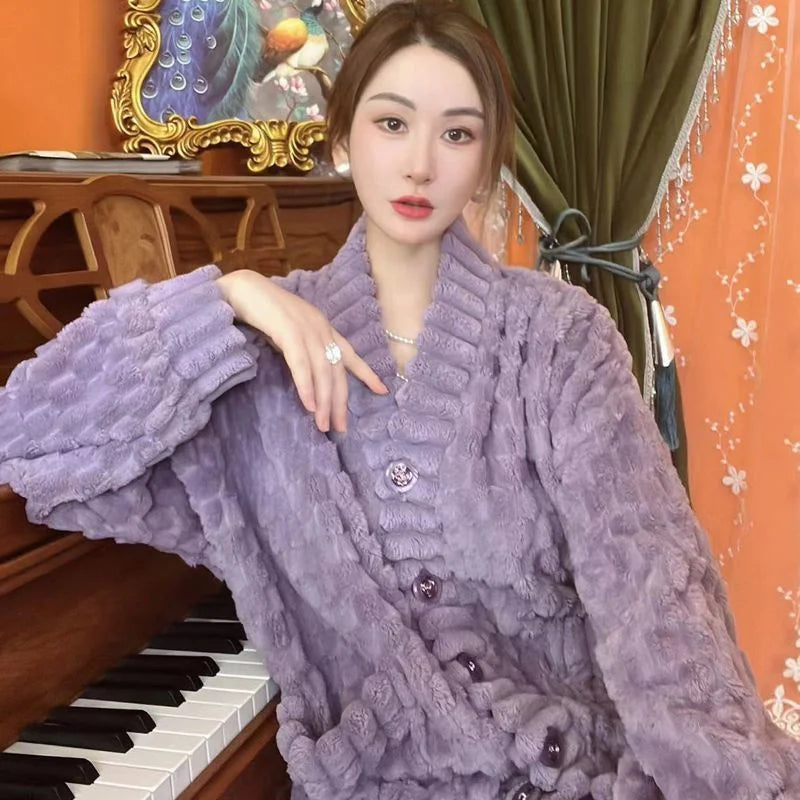 Coral Velvet Pajama Set - fleece pajama set in purple