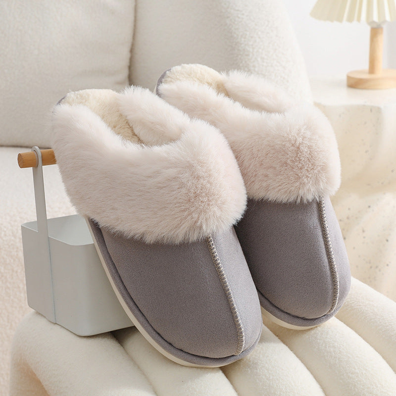 Winter Warm Plush Home Slippers Indoor Fur Slippers Women Soft Lined Cotton Shoes Comfy Non-Slip Bedroom Fuzzy House Shoes Women Couple - Fashioinista