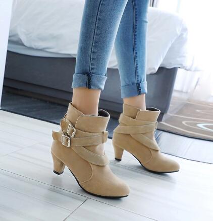 Winter Autumn Leather Casual Women High Heels Pumps Warm Ankle Boots - Fashioinista