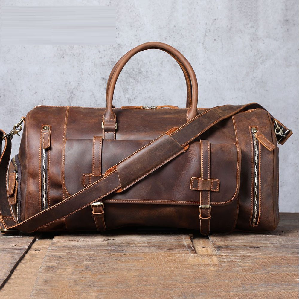 Men's Retro Genuine Leather Super Large Capacity First Layer Cowhide Leather Hand Luggage Bag - Fashioinista