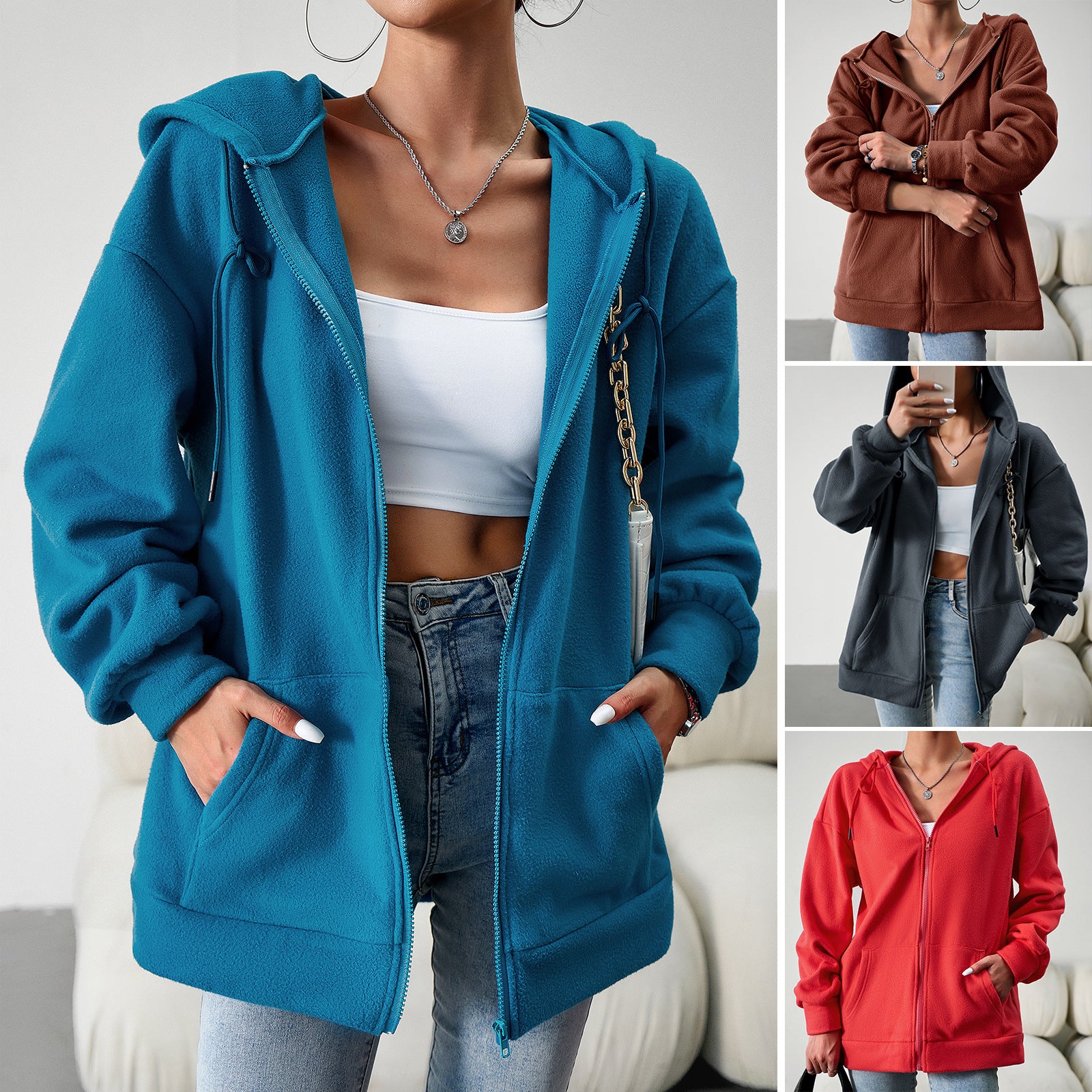 Casual Fashion Hooded Cardigan Jacket With Pockets Winter And Autumn Loose Sports Coat Women Solid Outwear Clothing - Fashioinista