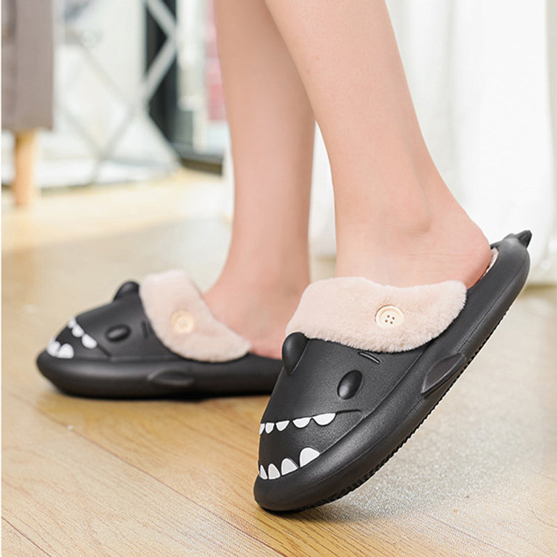 Winter Shark Shoes House Slippers With Button EVA Couple Slippers - Fashioinista