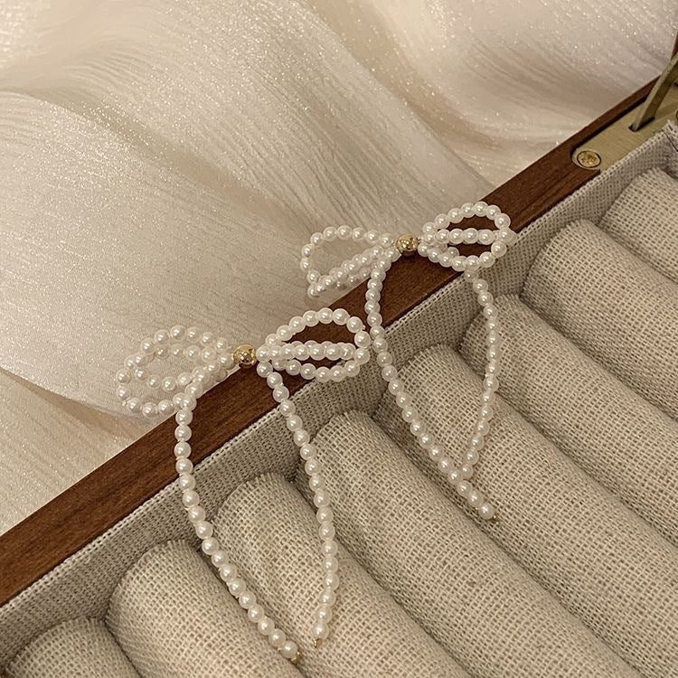 Tassel Stud Earrings Pearl Bow Earrings For Women