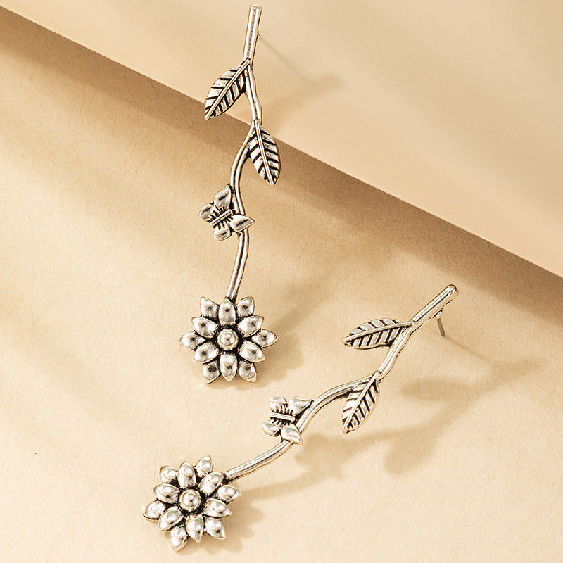 Leaves Silver Long Earrings Earrings Women