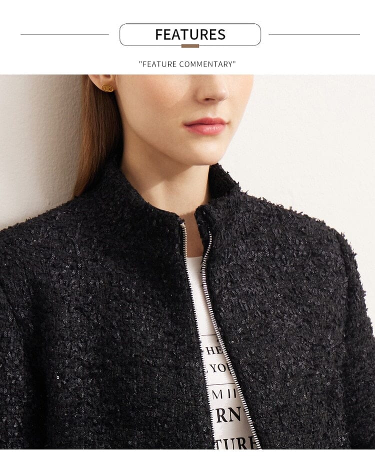 Autumn Tweed Zipper Jacket: Petite & Stand-Neck Coats & Jackets Fashionjosie 