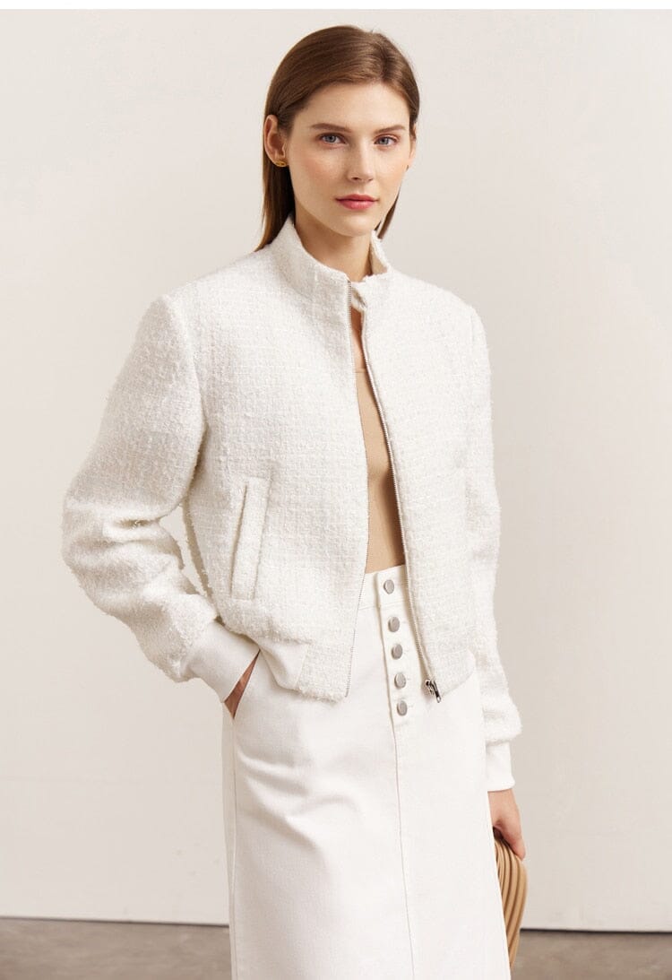 Autumn Tweed Zipper Jacket: Petite & Stand-Neck Coats & Jackets Fashionjosie 