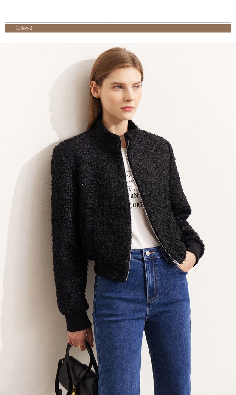 Autumn Tweed Zipper Jacket: Petite & Stand-Neck Coats & Jackets Fashionjosie 