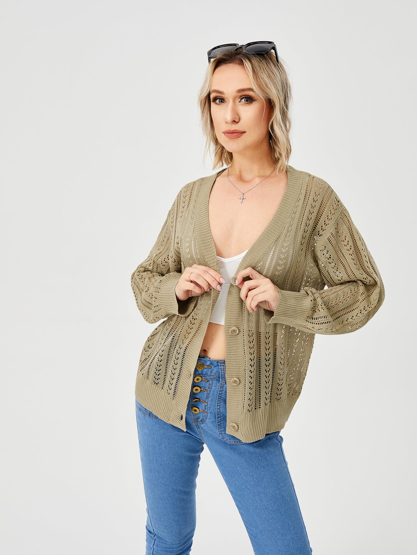 Women's Hollow Out Open Front Knit Lightweight Cardigan - Fashioinista