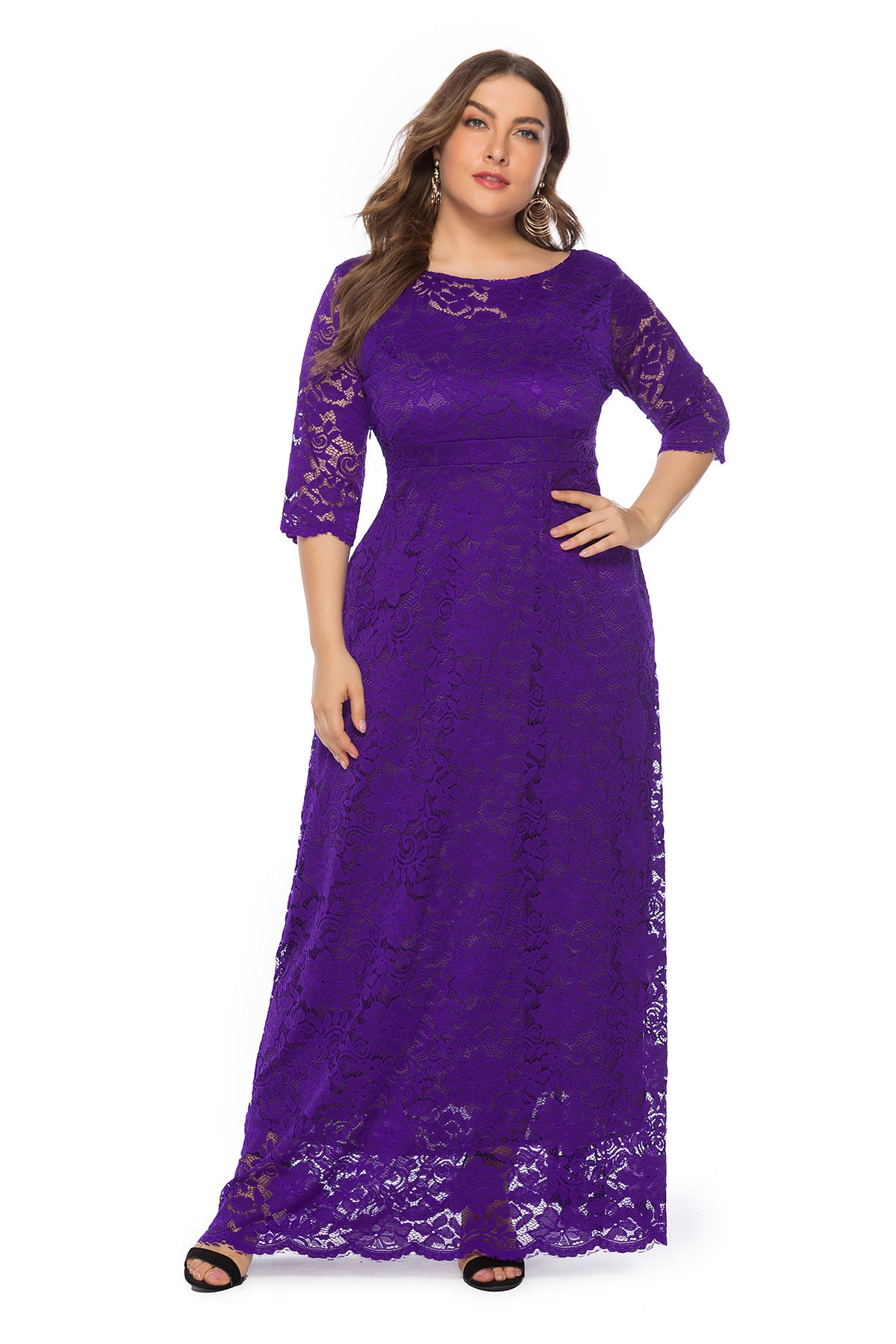 Plus Size Women New Hollow Lace Pocket Dress - Fashioinista