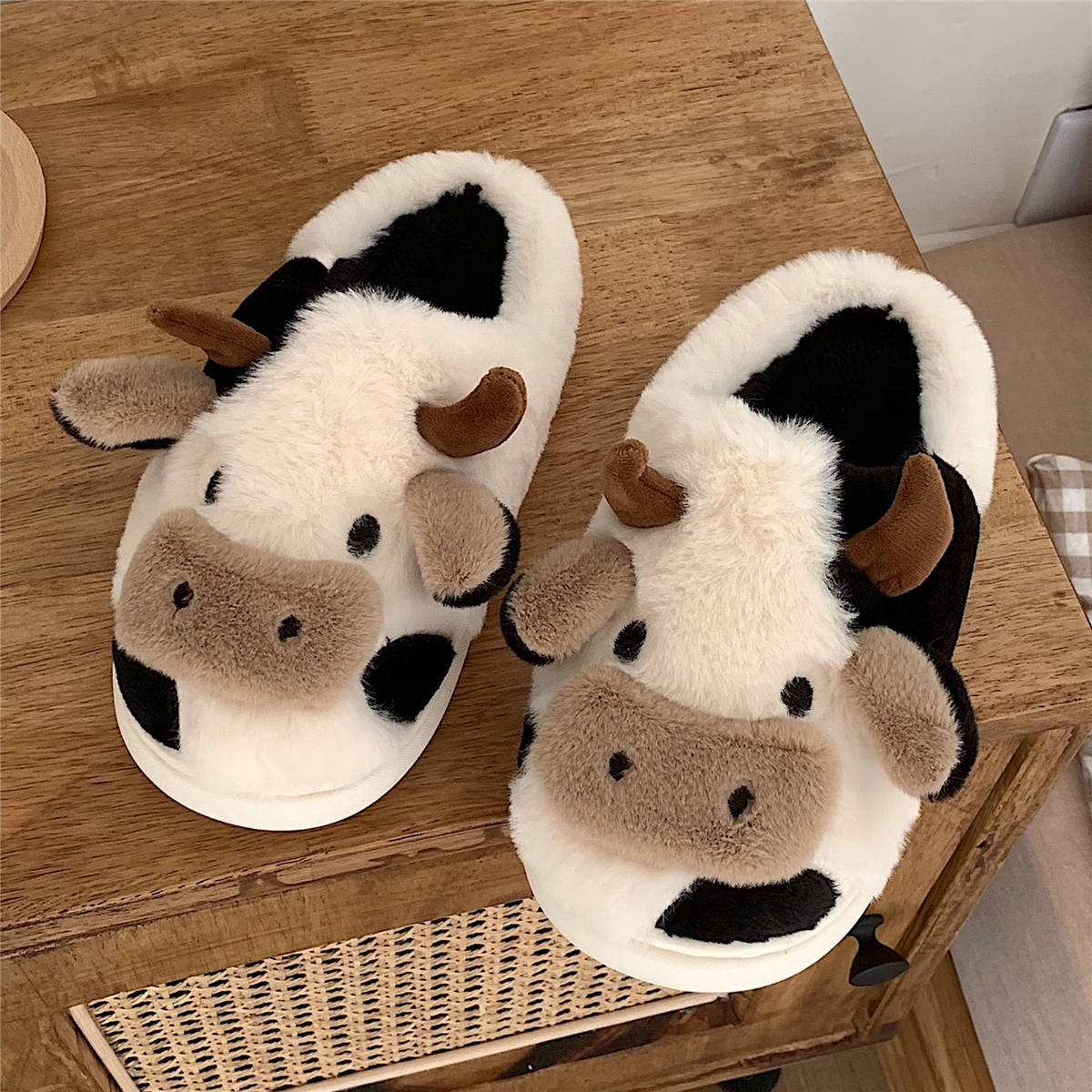 Cute Cow Animal Slipper For Women Girls Fashion Kawaii Soft Fluffy Winter Warm Slippers Woman Cartoon Milk Cow House Slippers Funny Shoes - Fashioinista