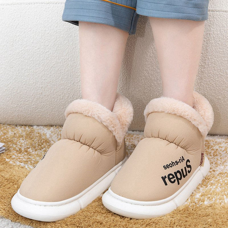 Warm House Shoes Plush Fleece High Back Heel Slippers Home Winter Warm Couple Shoes - Fashioinista