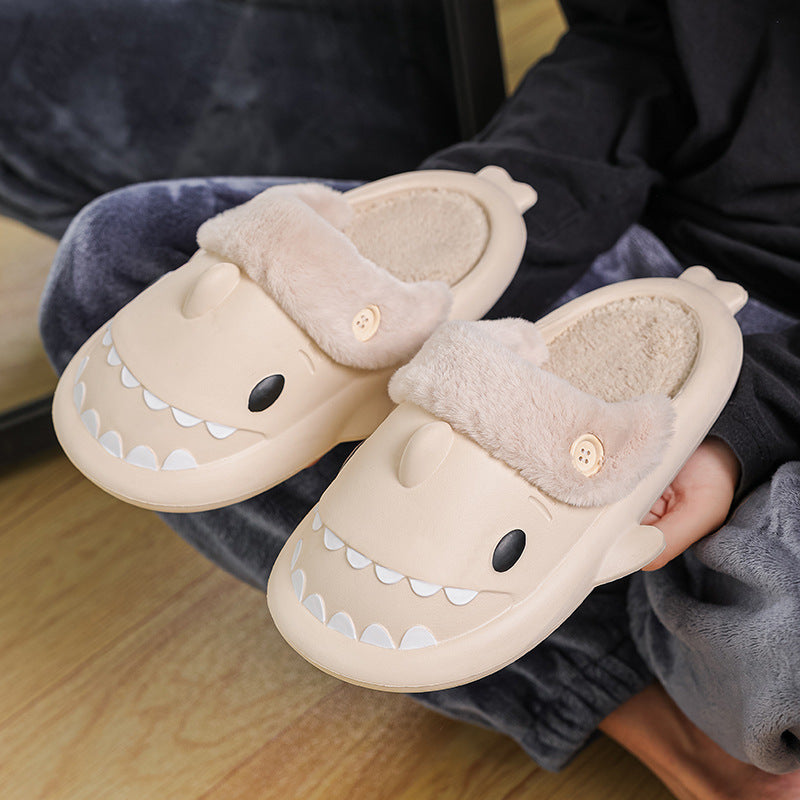 Winter Shark Shoes House Slippers With Button EVA Couple Slippers - Fashioinista