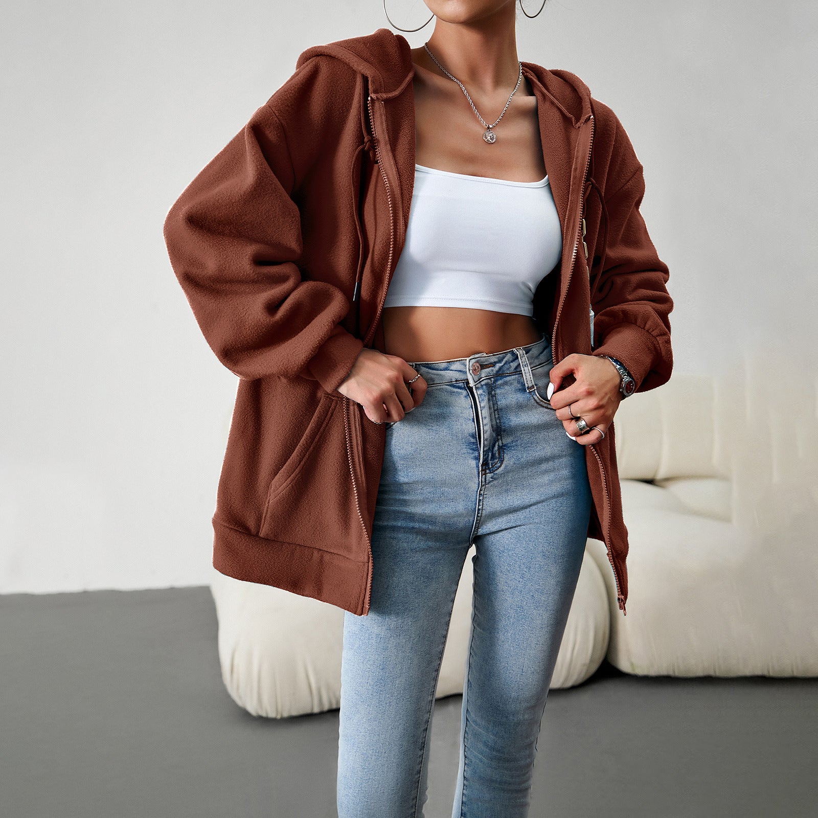 Casual Fashion Hooded Cardigan Jacket With Pockets Winter And Autumn Loose Sports Coat Women Solid Outwear Clothing - Fashioinista