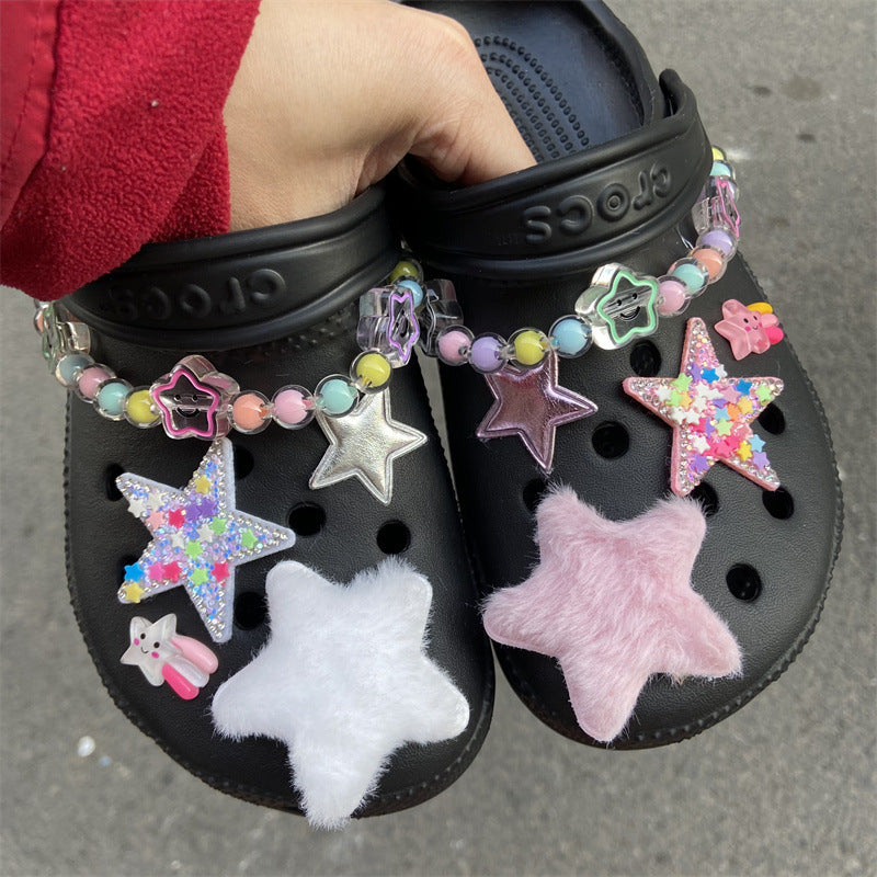 Star Plush Bright Shoes Buckle Hole Shoes Accessories - Fashioinista