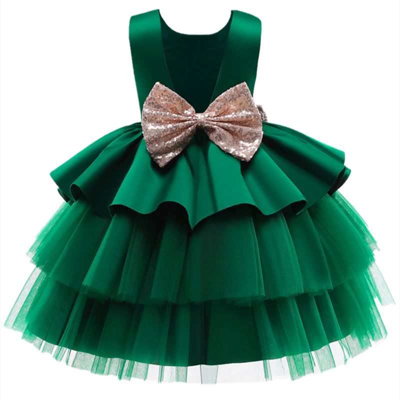 Big Bow Dress for Girls Baby & Toddler Dresses Fashionjosie DarkGreen 3M 