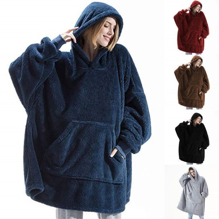 Hoodie Sweatshirt With Big Pocket Tops Sweater Comfortable Loose Double-Sided Fleece Thicker Wearable Blanket - Fashioinista