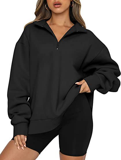 Women Sweatshirts Zip Turndown Collar Loose Casual Tops Clothes - Fashioinista