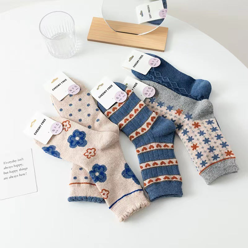 Socks Children's Autumn And Winter Thickened Wool Socks Love Flower Cashmere