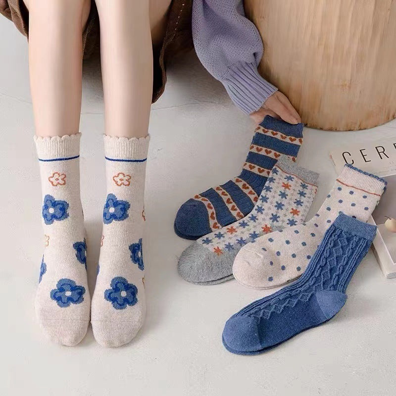 Socks Children's Autumn And Winter Thickened Wool Socks Love Flower Cashmere