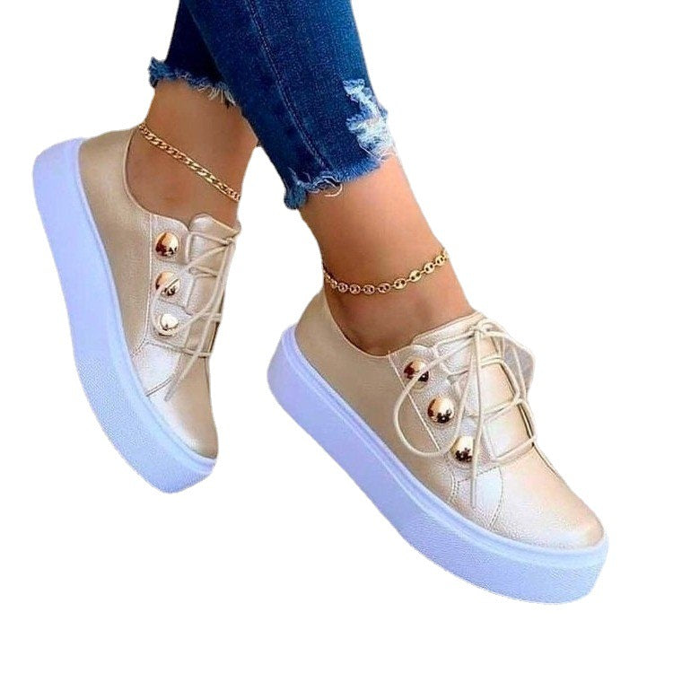 Lace-up Flats Sneakers Women Rivet Casual Shoes - Fashioinista