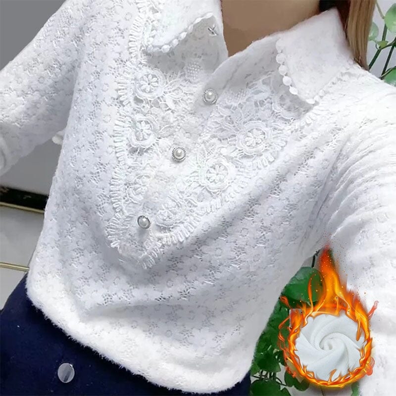 Chic Spring/Autumn Loose Casual Blouse Shirts & Tops Fashionjosie White1 Plus velvet S 