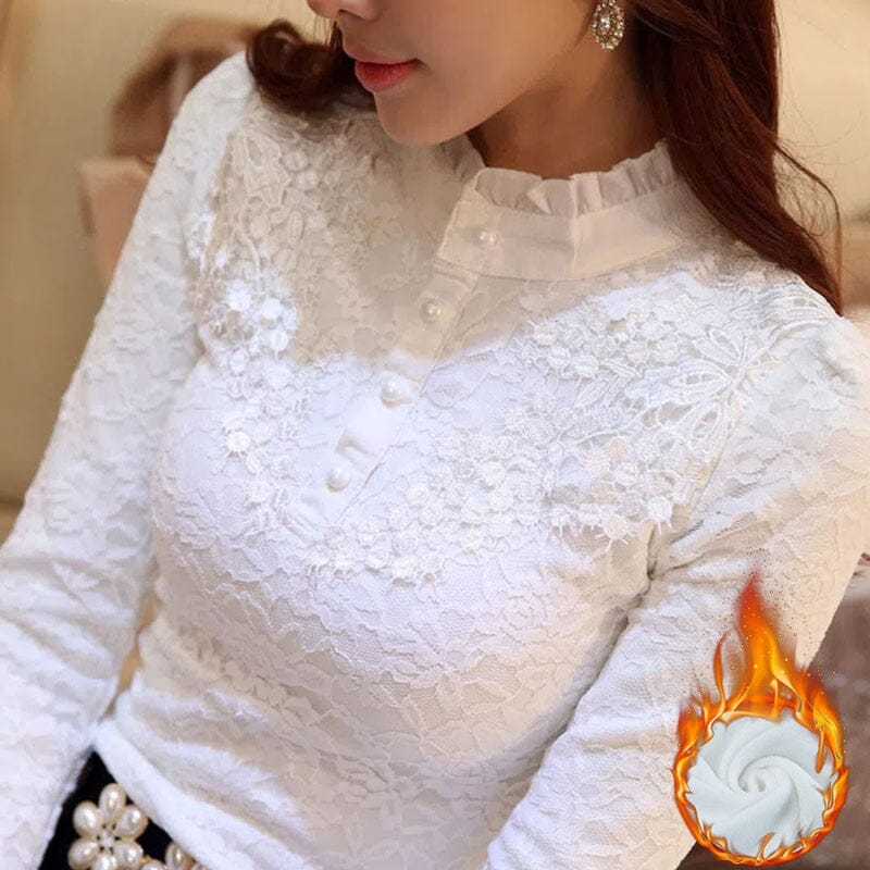 Chic Spring/Autumn Loose Casual Blouse Shirts & Tops Fashionjosie white3 Plus velvet S 