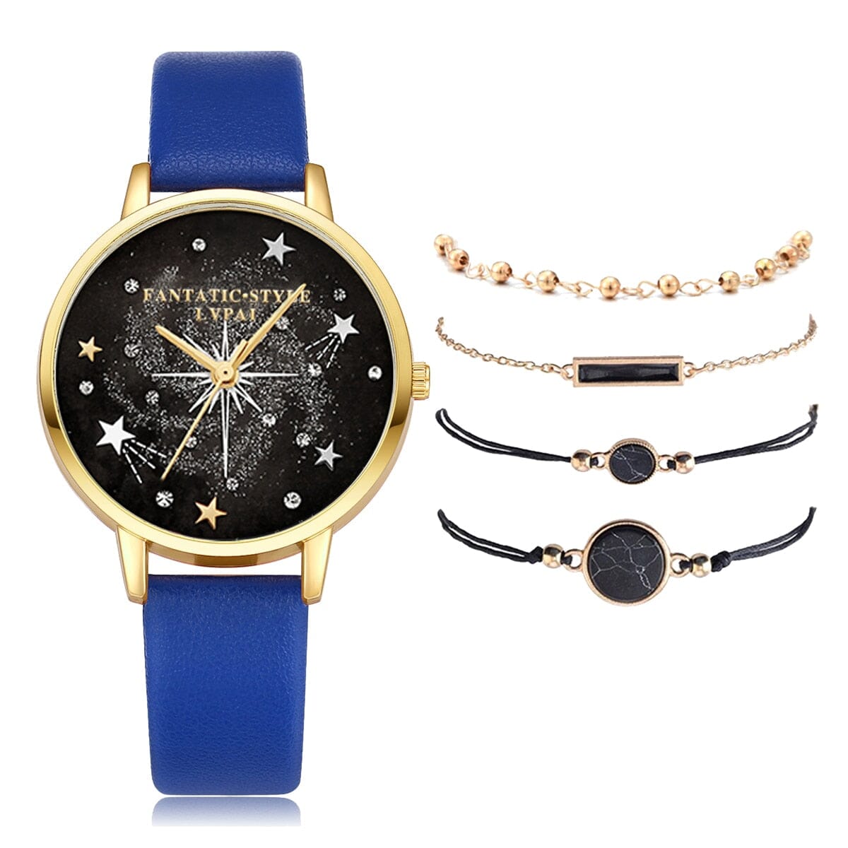 Crystal Rhinestone Bracelet Watch for Women Watches Fashionjosie Blue 5PCS Set 