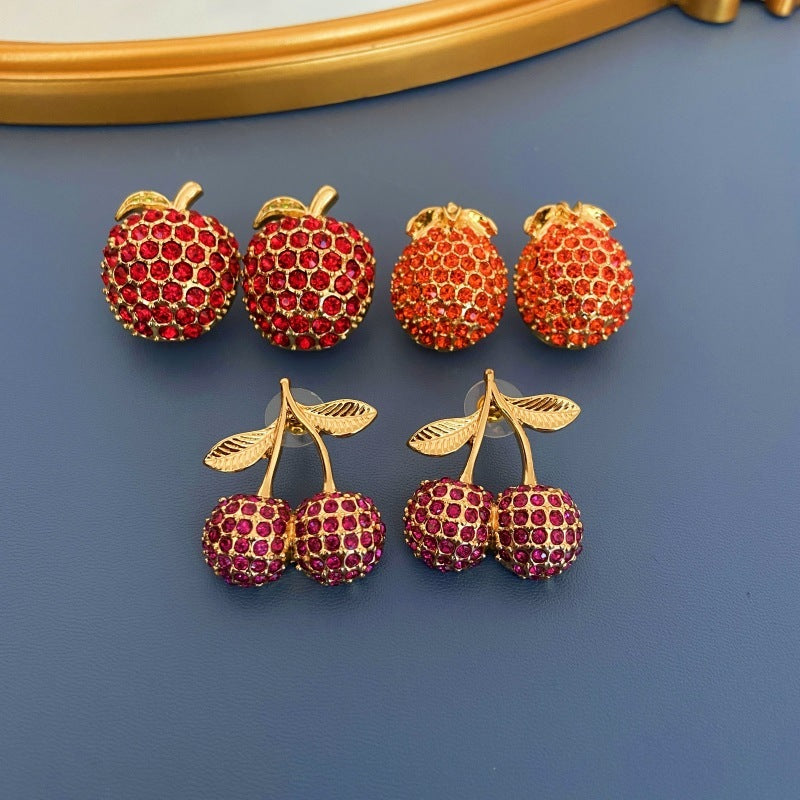 Fruit Earrings Full-jeweled Stud Earrings Women