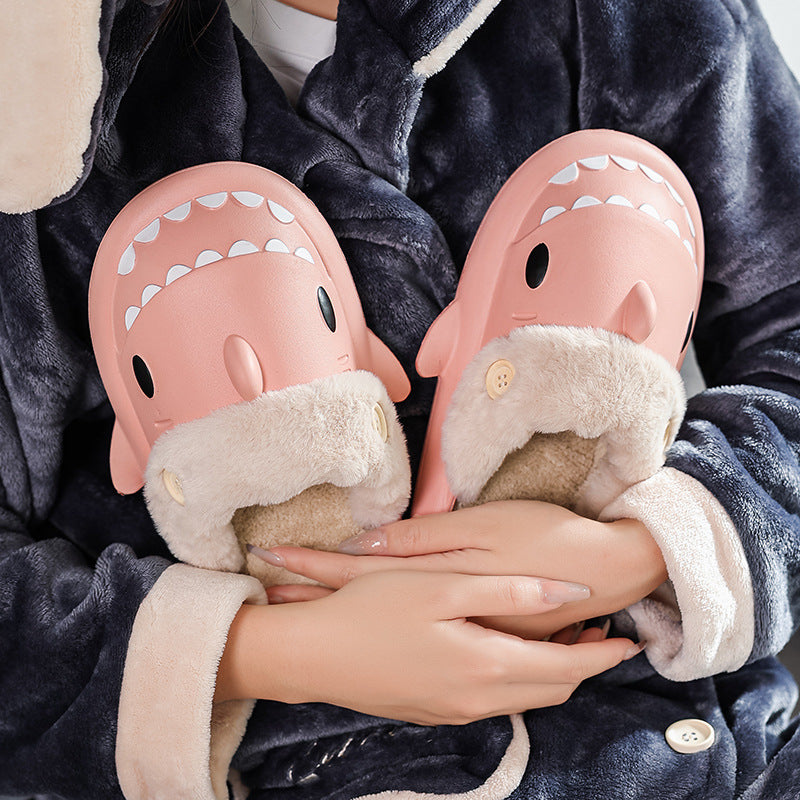 Winter Shark Shoes House Slippers With Button EVA Couple Slippers - Fashioinista