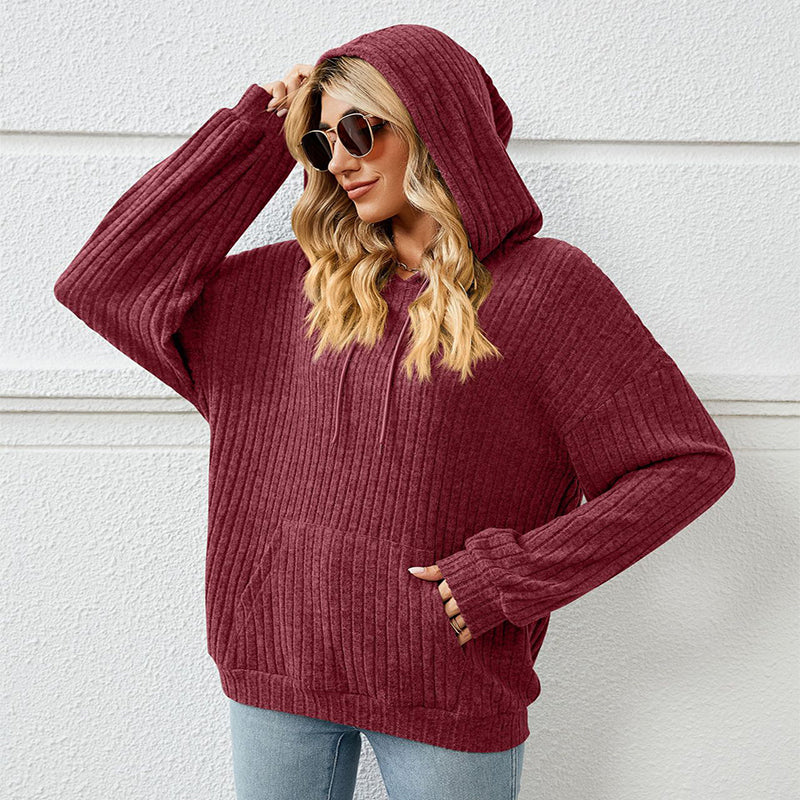 Knitted Sweater With Hooded Pit Stripe Kangaroo Pocket Sweater - Fashioinista