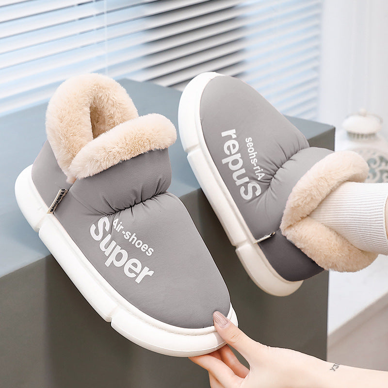 Warm House Shoes Plush Fleece High Back Heel Slippers Home Winter Warm Couple Shoes - Fashioinista