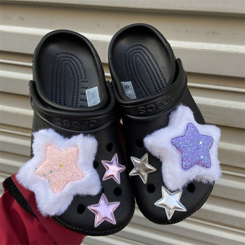 Star Plush Bright Shoes Buckle Hole Shoes Accessories - Fashioinista