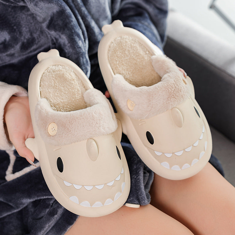 Winter Shark Shoes House Slippers With Button EVA Couple Slippers - Fashioinista