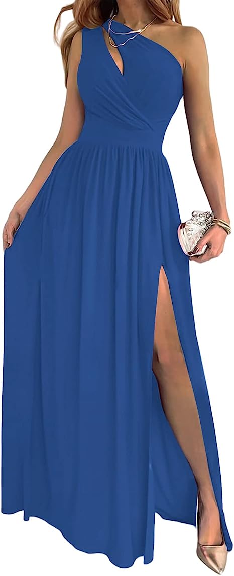 Women's One Shoulder High Split Cutout Sleeveless Elegant Sexy Cocktail Maxi Dress - Fashioinista