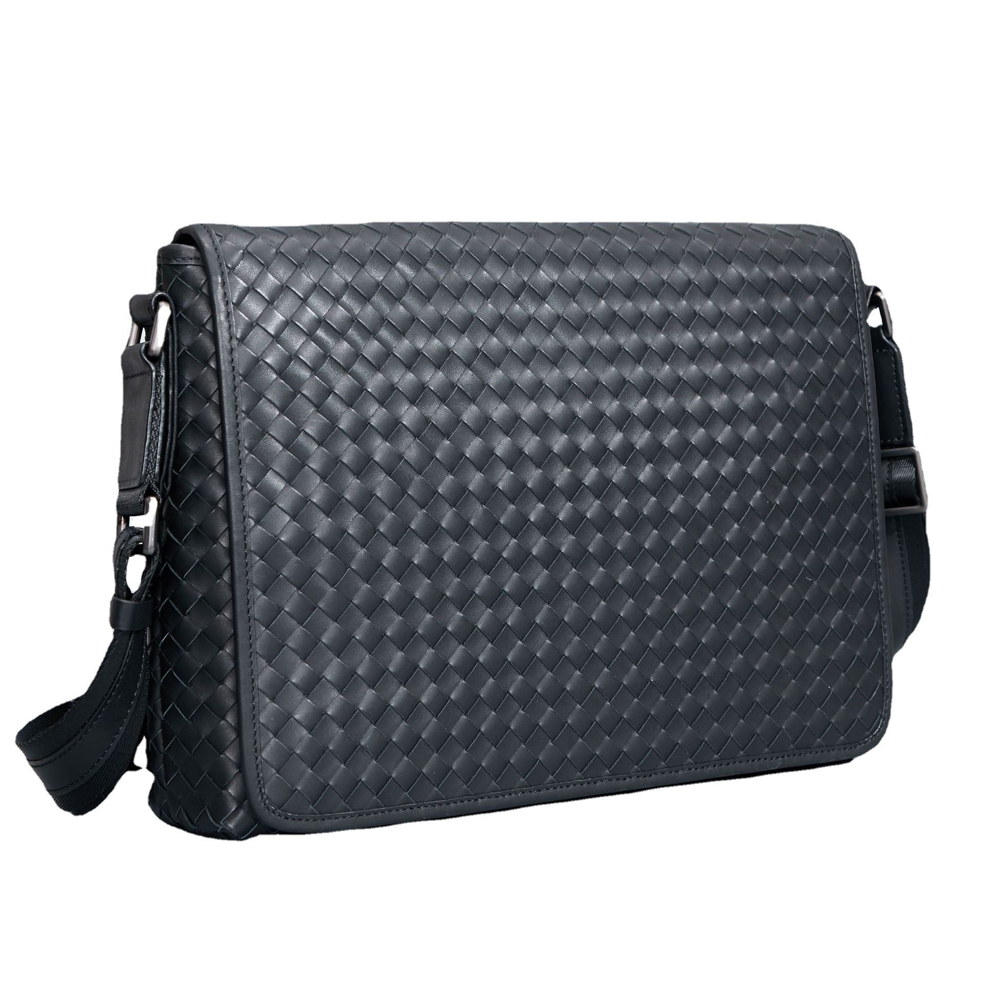 Men's Business Casual Leather Woven Messenger Bag - Fashioinista