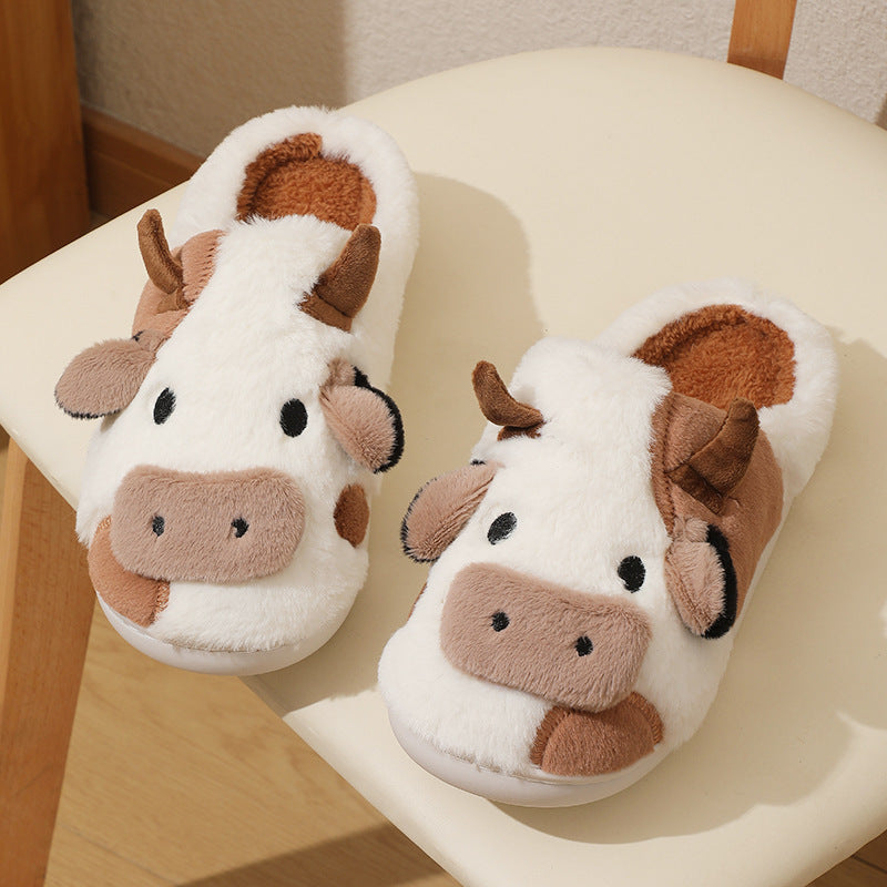 Cute Cow Animal Slipper For Women Girls Fashion Kawaii Soft Fluffy Winter Warm Slippers Woman Cartoon Milk Cow House Slippers Funny Shoes - Fashioinista